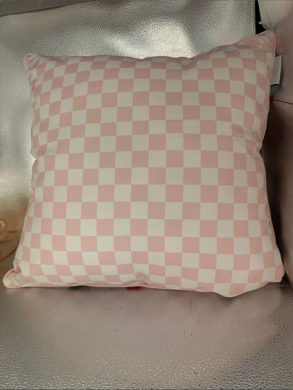 Spoon flower Cherry Print and Pink and white checkered on the Back